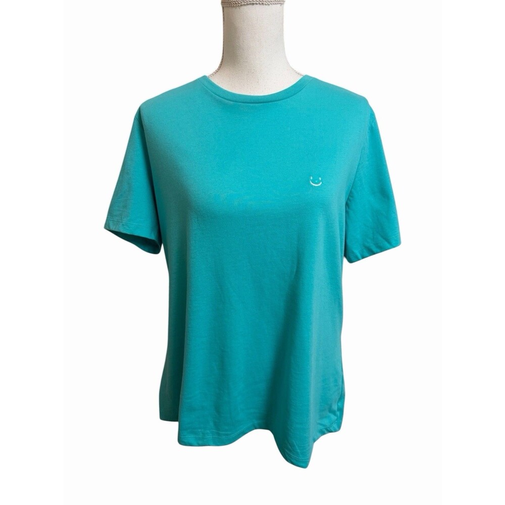 NWT Dalix Women's L Large Teal Lil Smile Relaxed 100% Cotton T-Shirt Tee NEW